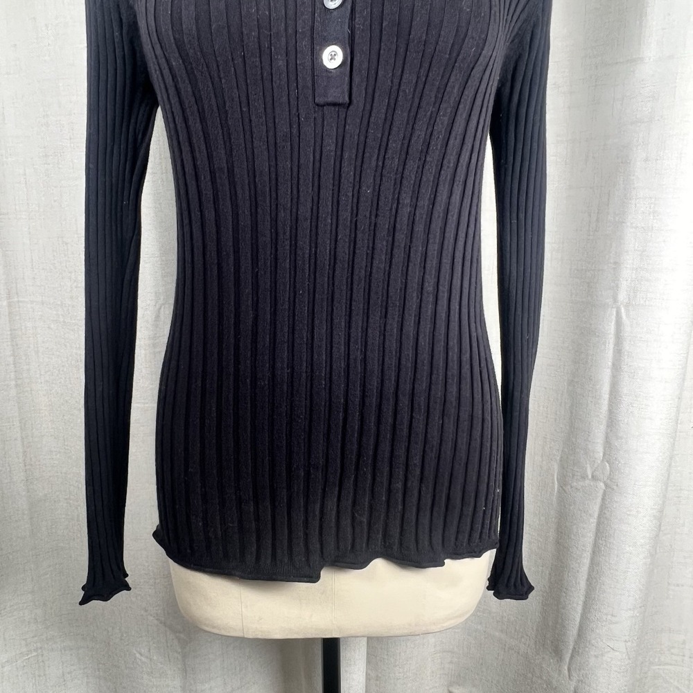 Sundance Living Legend Black Organic Cotton Ribbed Henley Top Large Classic - Picture 3 of 9